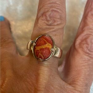 ☘️925 Sterling Silver Red Sponge Stone Ring